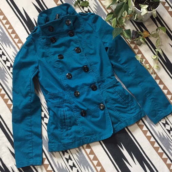 blue button up jacket